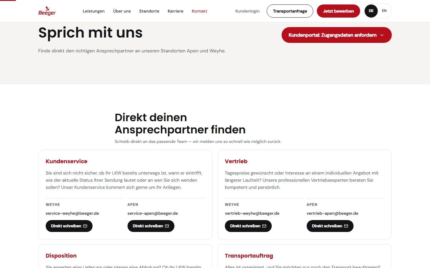 Nachher: neue Beeger-Seite Kontakt