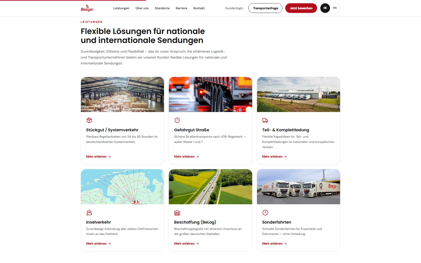 Nachher: neue Beeger-Seite Leistungen